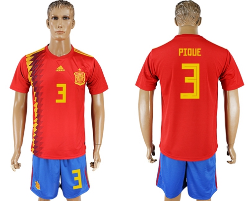 Spain #3 Pique Home Soccer Country Jersey
